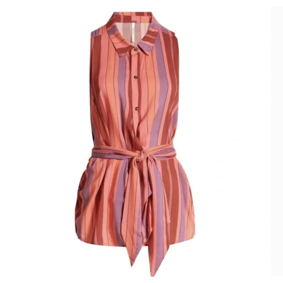 Free People Mackenzie Wrap Button-Up Sleeveless Top Floral Combo Small NWT - Picture 7 of 12